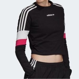 Adidas Logo Colorblock Sleeve Crop Top NWOT